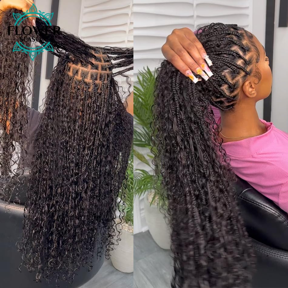 Crochet Human Hair Boho Box Braids with Human Hair Curls Pre-looped Crochet Braids Synthetic Braids with Human Hair Curly for Black Women 18inch 2Pack 80Strands