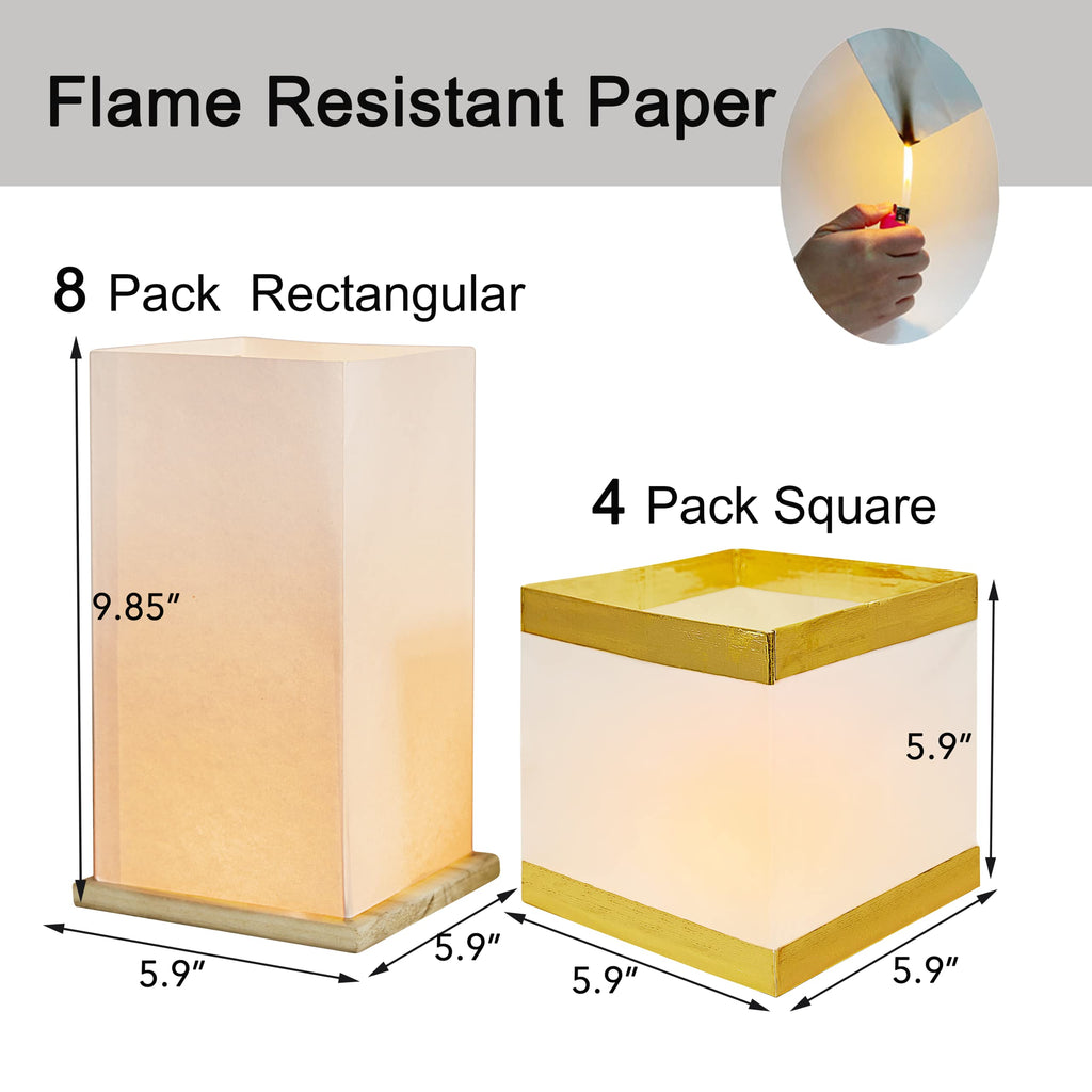 FUELYE 12Pack Floating Lanterns Square Rectangle Sets,Outdoor Lanterns Decorative with Waterproof,Floating Candles for Pool,River,Memorials,Wedding,Bar,and Parties (4Square+8Rectangular)