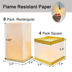 FUELYE 12Pack Floating Lanterns Square Rectangle Sets,Outdoor Lanterns Decorative with Waterproof,Floating Candles for Pool,River,Memorials,Wedding,Bar,and Parties (4Square+8Rectangular)