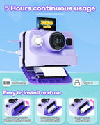 Instant Print Camera for Kids,2.4 Inch Screen Kids Instant Cameras, Christmas Birthday Gifts for Girls Age 3-12, Portable Toddler Toy for 3 4 5 6 7 8 9 10 Year Old Girls Boys Purple