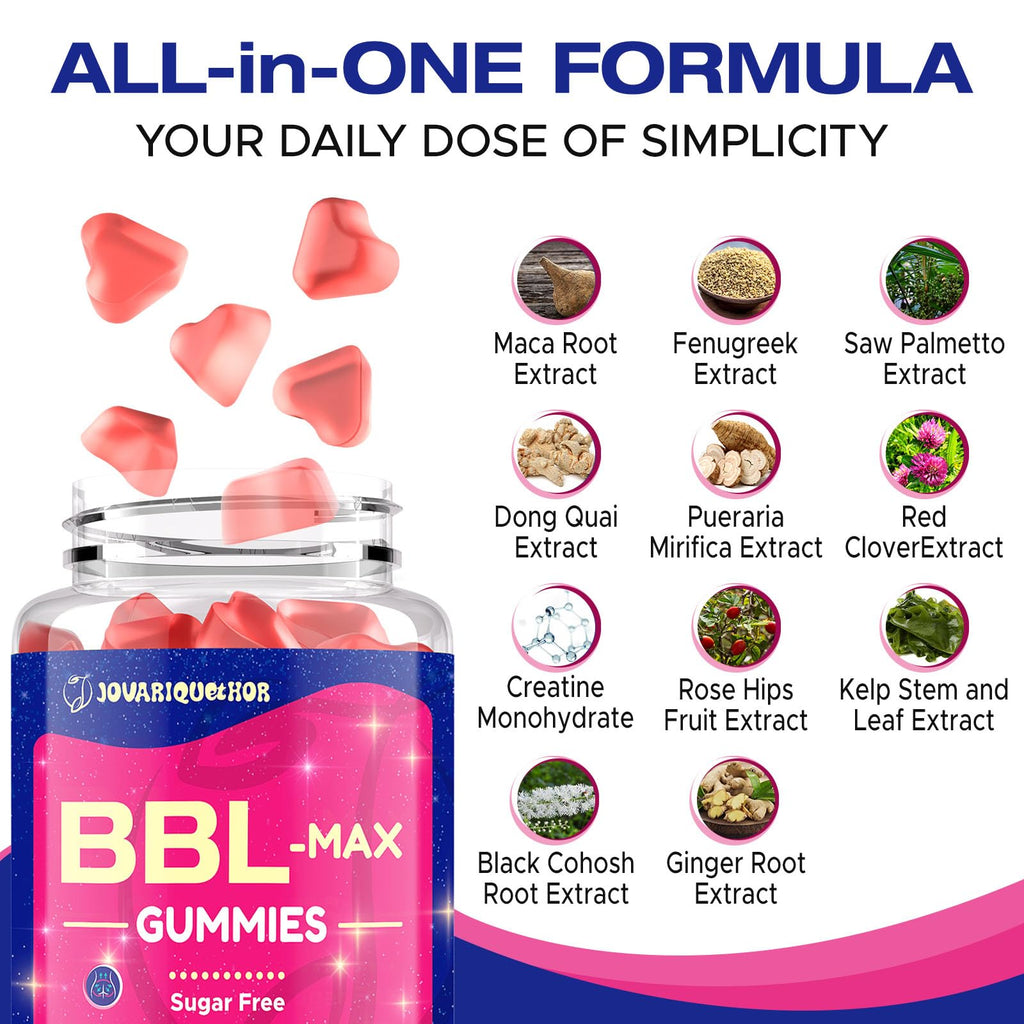 Jovariquethor Booty Gummies for Women - BBL Gummies with Multivitamins and Herbal Extracts - Peach Flavor - 120 Count