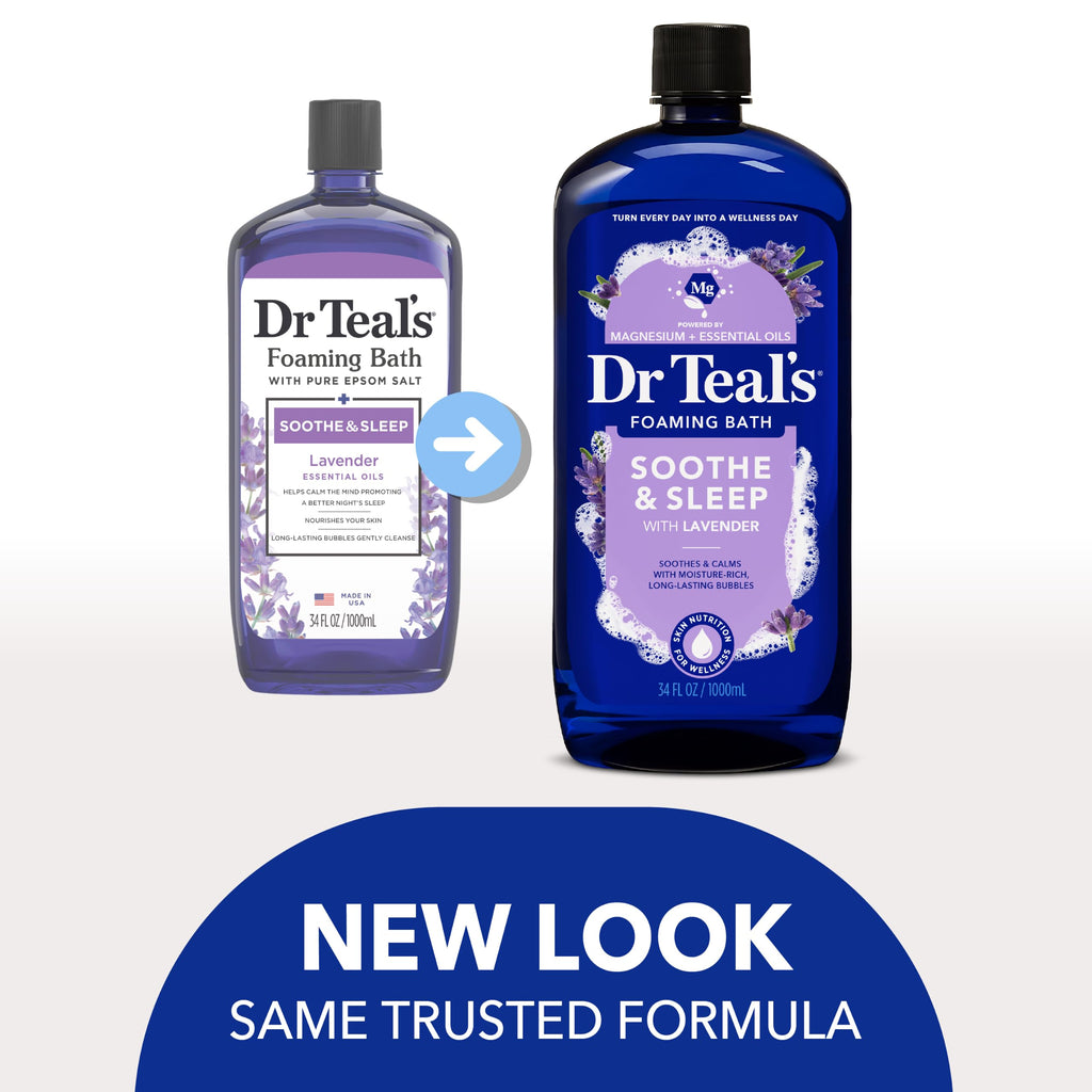 Dr Teal's Foaming Bath with Pure Epsom Salt, Soothe & Sleep with Lavender, 34 fl oz (Pack of 4)