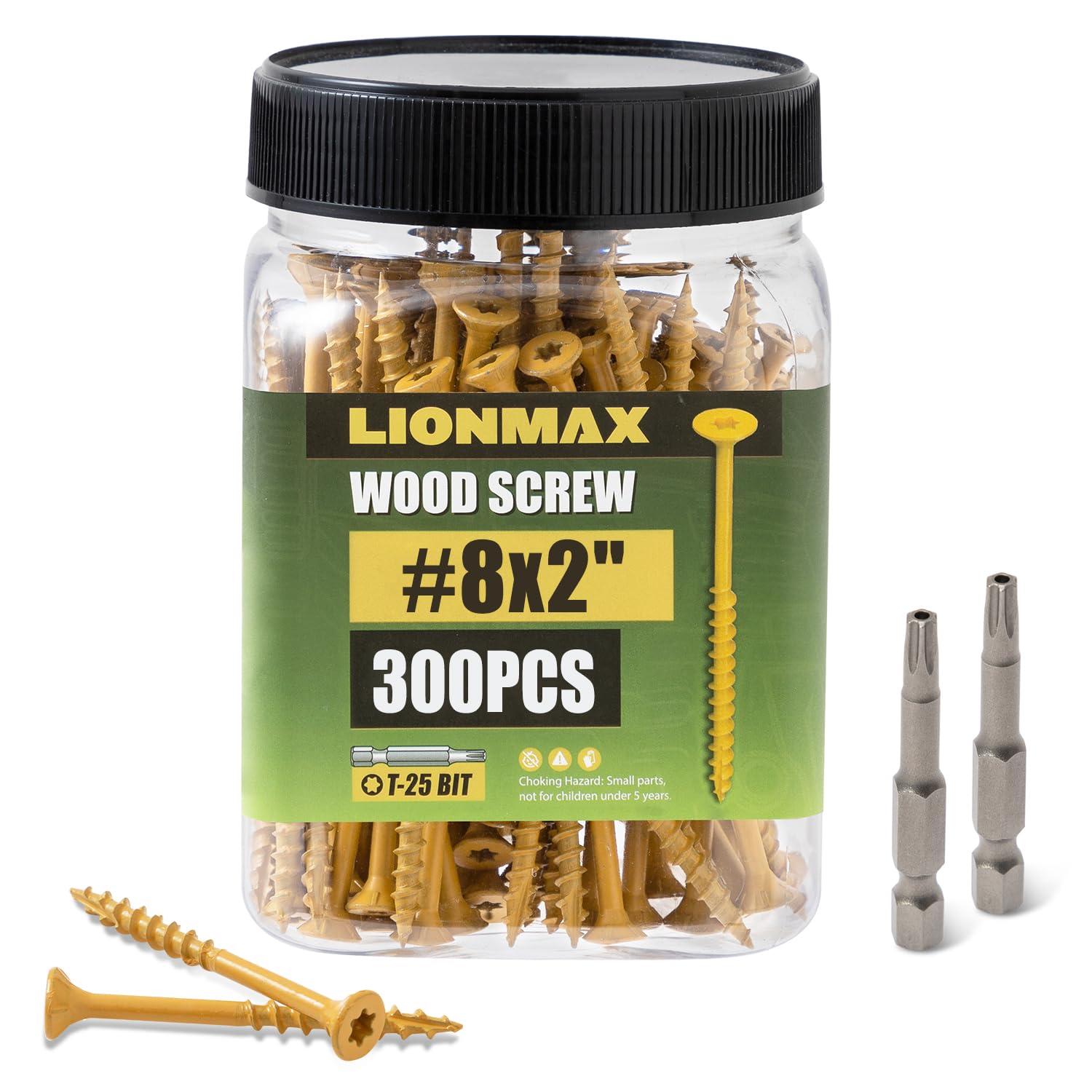 LIONMAX Deck Screws 2 Inch, Exterior Wood Screws #8 x 2, 300 PCS, Tan