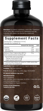 MCT Oil Organic, 32 fl oz |100% Virgin Coconut with C8 + C10 Fatty Acids | Great for Coffee or Dressings | Unflavored, Keto, Vegan