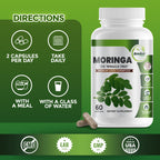 Pure Moringa Oleifera Green Superfood Capsules with Vitamin C, Omega 3 & Amino Acids - Boosts Energy, Mood, Memory, Immune Support - Made from Organic Moringa, Non-GMO - 60 Capsules (1 Bottle)