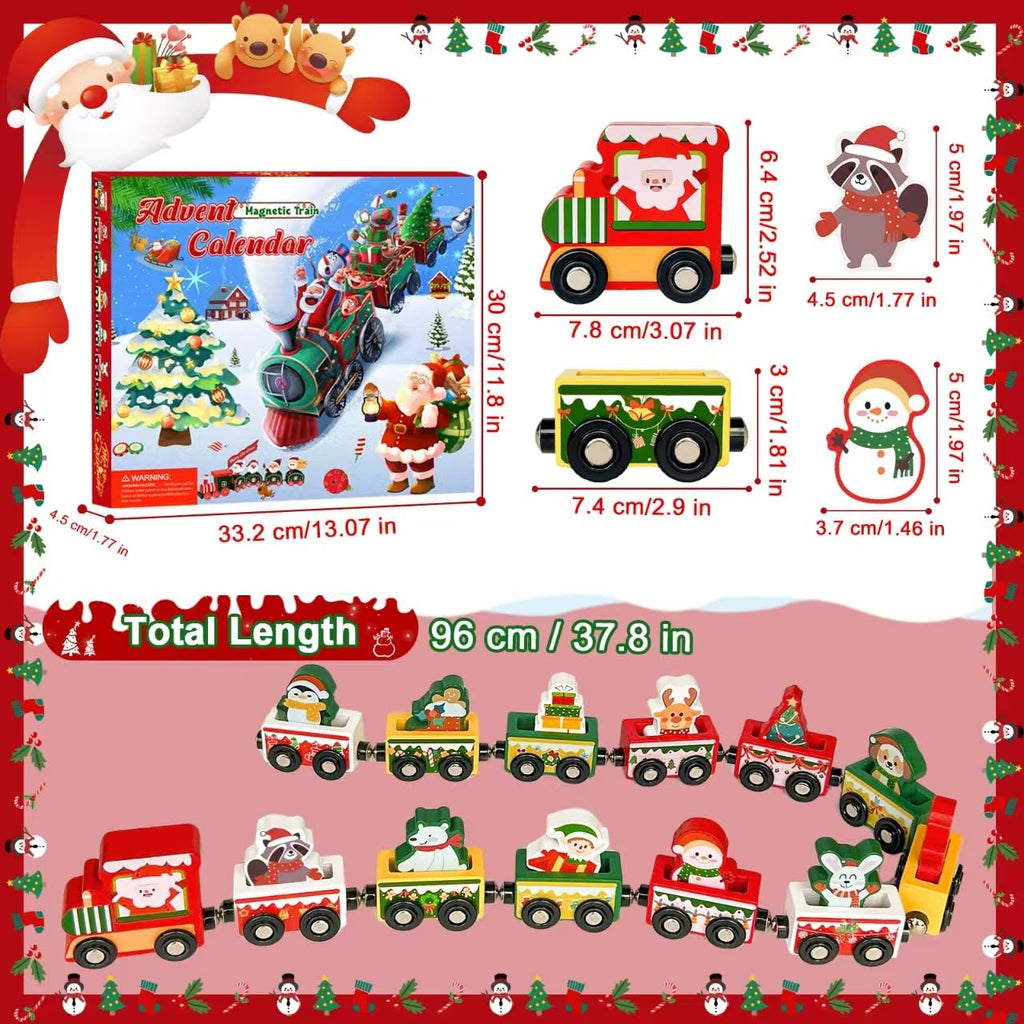 Advent Calendar 2026 Magnetic Wooden Animal Train for Kids,24 Day Christmas Advent Calendar Surprise Train,Montessori Magnetic Train Toy Christmas Countdown Gift for Toddlers,Boys and Girls
