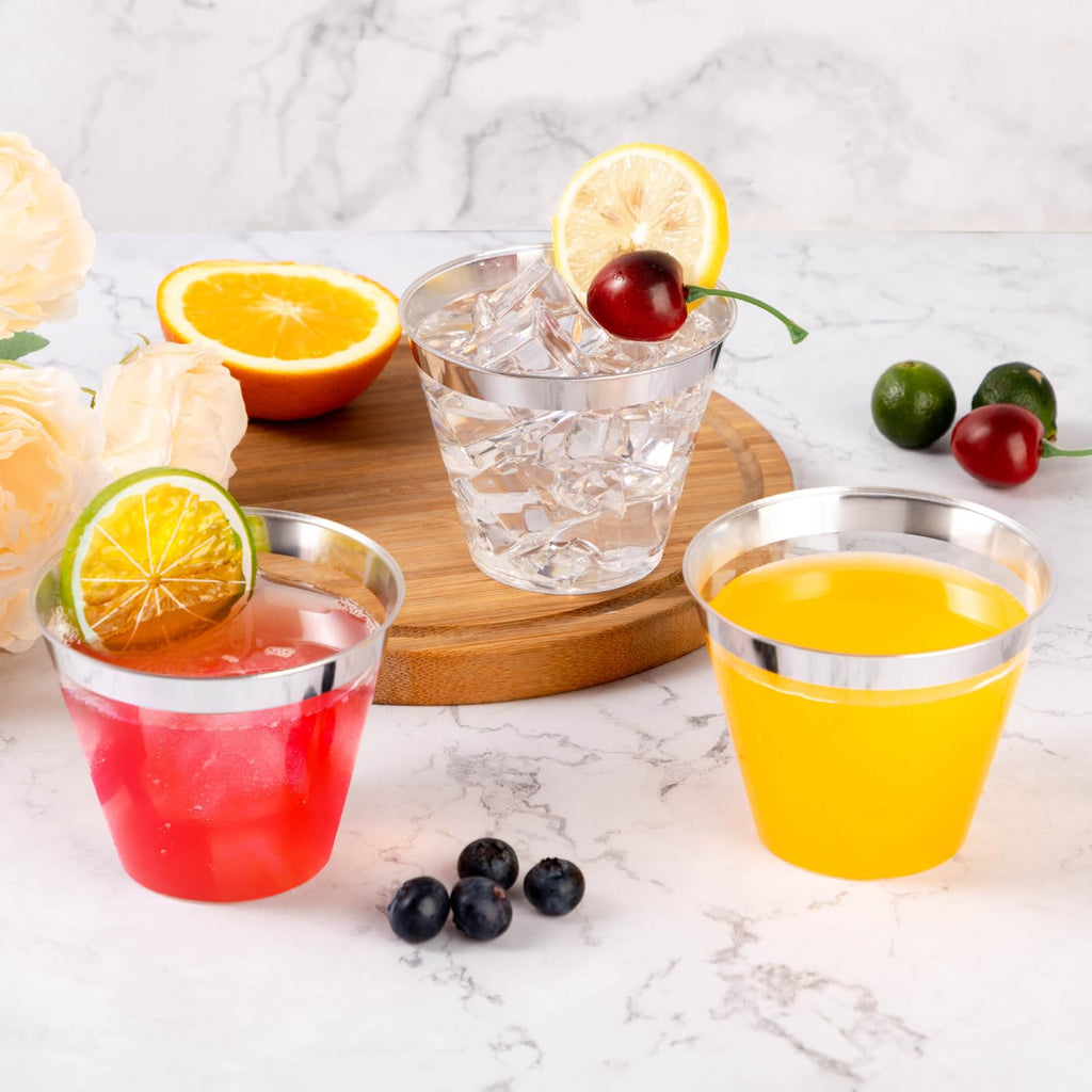 Goodluck 50PCS 9oz Plastic Cups for Party, Disposable Silver Plastic Cups