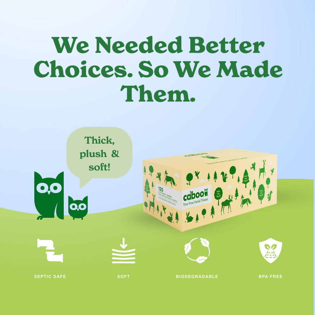 Caboo Tree Free Facial Tissue Paper, Tree Free, Eco Friendly 3 Ply Tissue Flat Box - 120 Sheets Per Box, Total of 4 Boxes, 480 Total Tissues