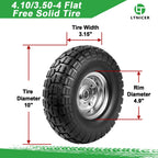 LTNICER 4.10/3.50-4 Tire Wheels Flat Free 10" Heavy Duty Solid Flat-Free Replacement Tire with 5/8 Axle Compatible with Gorilla Carts, Wheelbarrow, Dolly, Hand Truck (2-Pack)