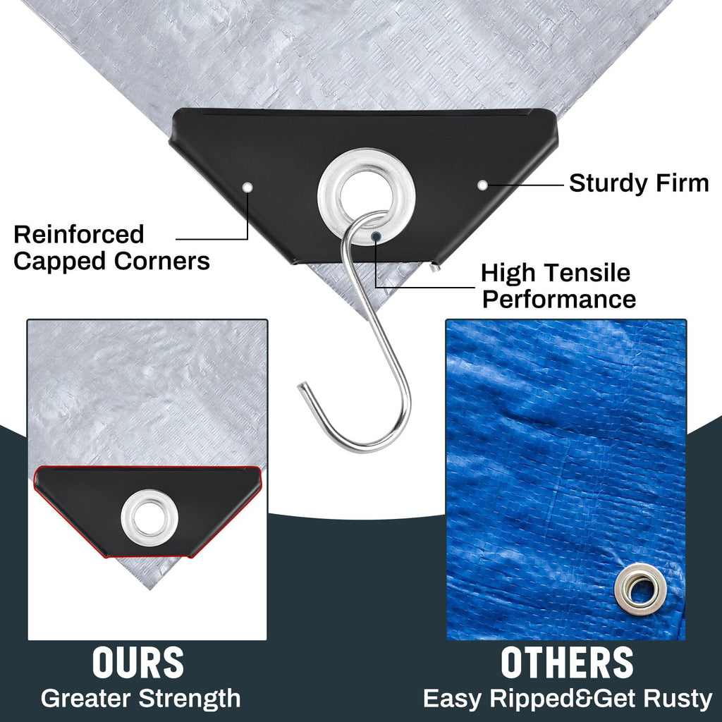 GliCraft 8 Pack Silver Tarps 6 x 8 ft, 5.5 Mil Waterproof Reflective Tarps, UV Resistant Sun Shade Tarp, Heavy Duty Roof Tarp for Roof Protection, Boat Cover, Rv Cover, Cars, Patio Furniture, Camping