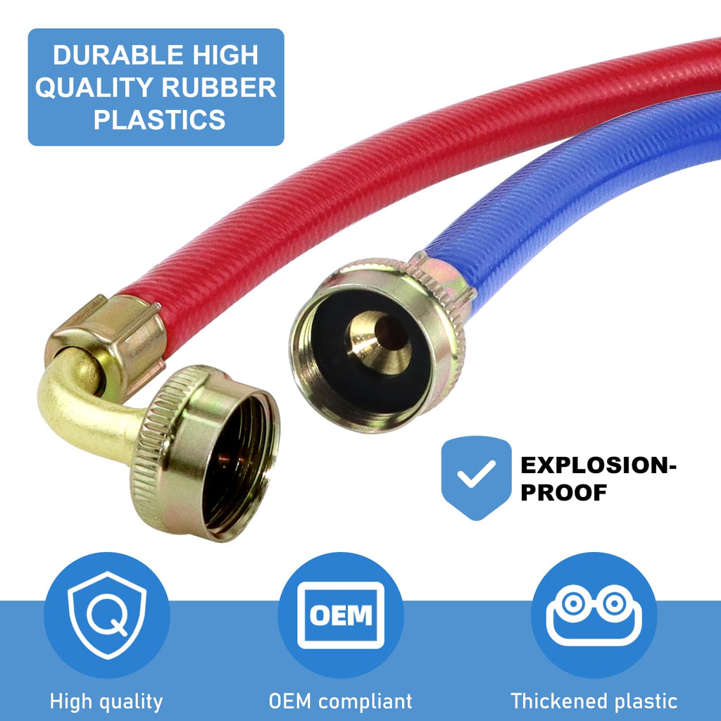 Rubber Washing Machine Hoses With Elbow 4FT,Washing Machine Elbow Hose with 3/4" Connection Supply for Hot and Cold Water Washer Hoses (2 Packs),Universal Fit for All Standard Wash Machines-by MIFLUS