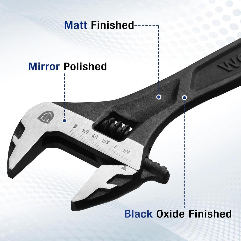 WORKPRO 2-piece Adjustable Wrench Set, 6-Inch & 10-Inch Wrenches, Cr-V Steel, Wide Jaw Wrench with Metric & SAE Scale, good for Home, Garage, Workshop