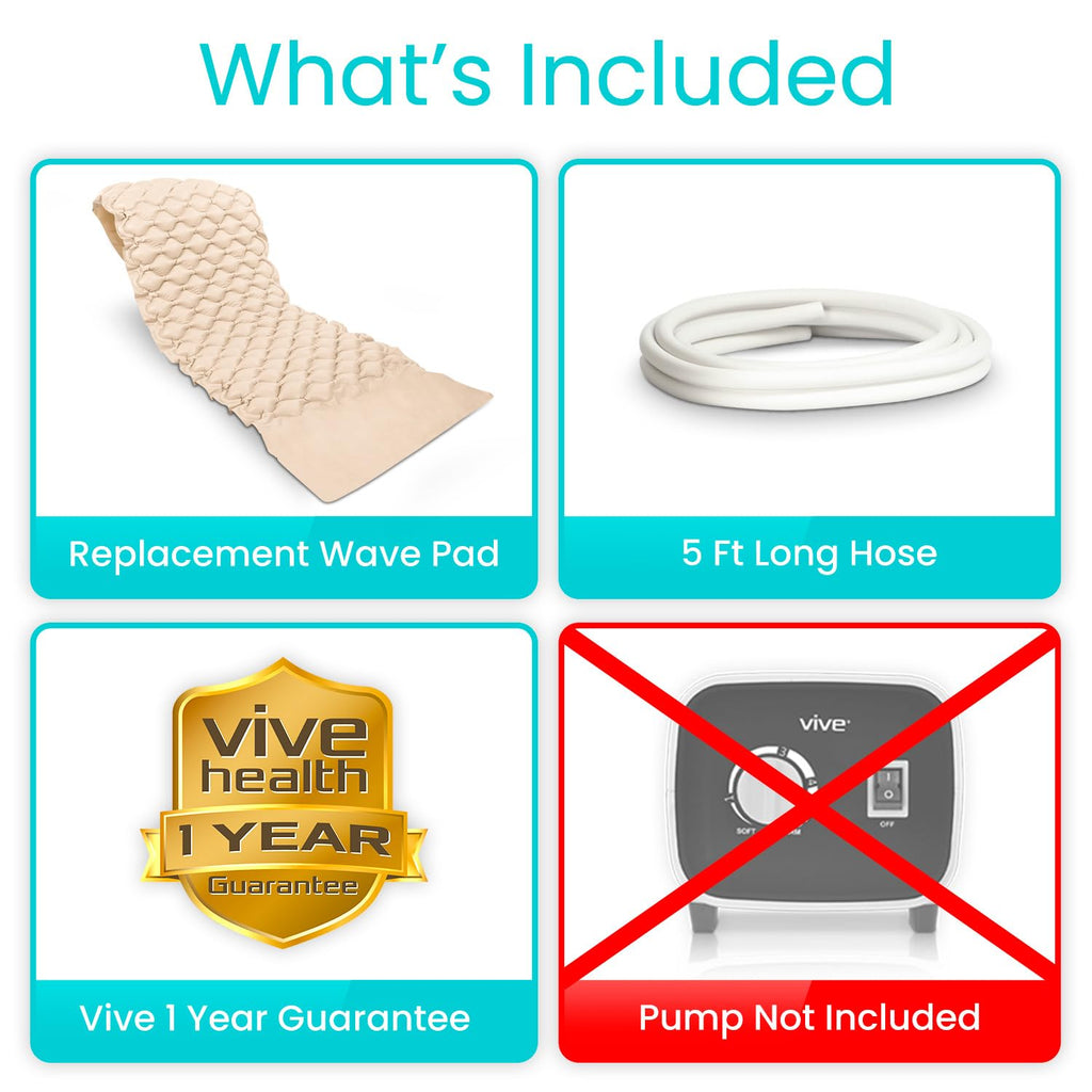 Vive Alternating Air Pressure Mattress Pad Replacement - The Original Bed Sore Prevention Solution - Hospital & Home Mattress Topper - Includes Waterproof Inflatable Ulcer Cushion Pad, Heat Resistant