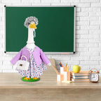 JcHrmers Old Lady Porch Goose Outfits Grandma Goose Clothes Old Lady Floral Goose Costume with Curly Wig Necklace Bag Fits 23" Geese Statue for School Lawn Patio Yard Garden Decor (Purple)