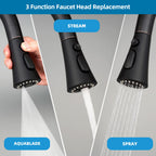 Kitchen Faucet Head Replacement, Pull Down Kitchen Faucet Sprayer Head with 9 Adapter Kit, 3 Function Kitchen Sink Faucet Spray Head, Matte Black Finish Kitchen Faucet Sprayer