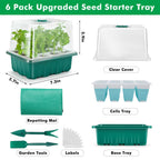 Hanaoyo Reusable Seed Starter Tray with 72 Soft Silicone Cells, 6 Pack Seed Starter Kit with Repotting Mat, Humidity Dome and High Lid, Germination Trays for Indoor Greenhouse Seed Starter