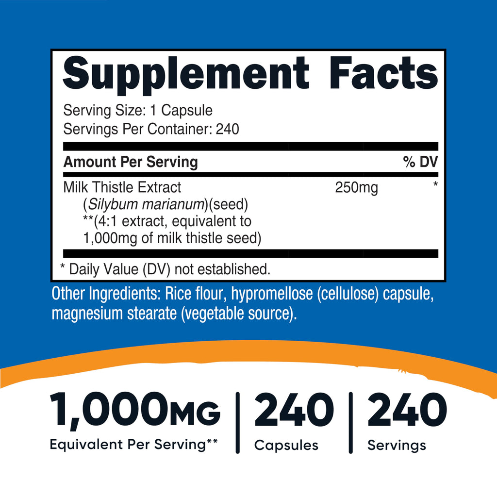 Nutricost Milk Thistle 1,000mg Equivalent from 250mg of 4:1 Extract Per Serving, 240 Capsules for 240 Servings Per Bottle (3 Pack) - Vegan, GMO Free and Gluten Free
