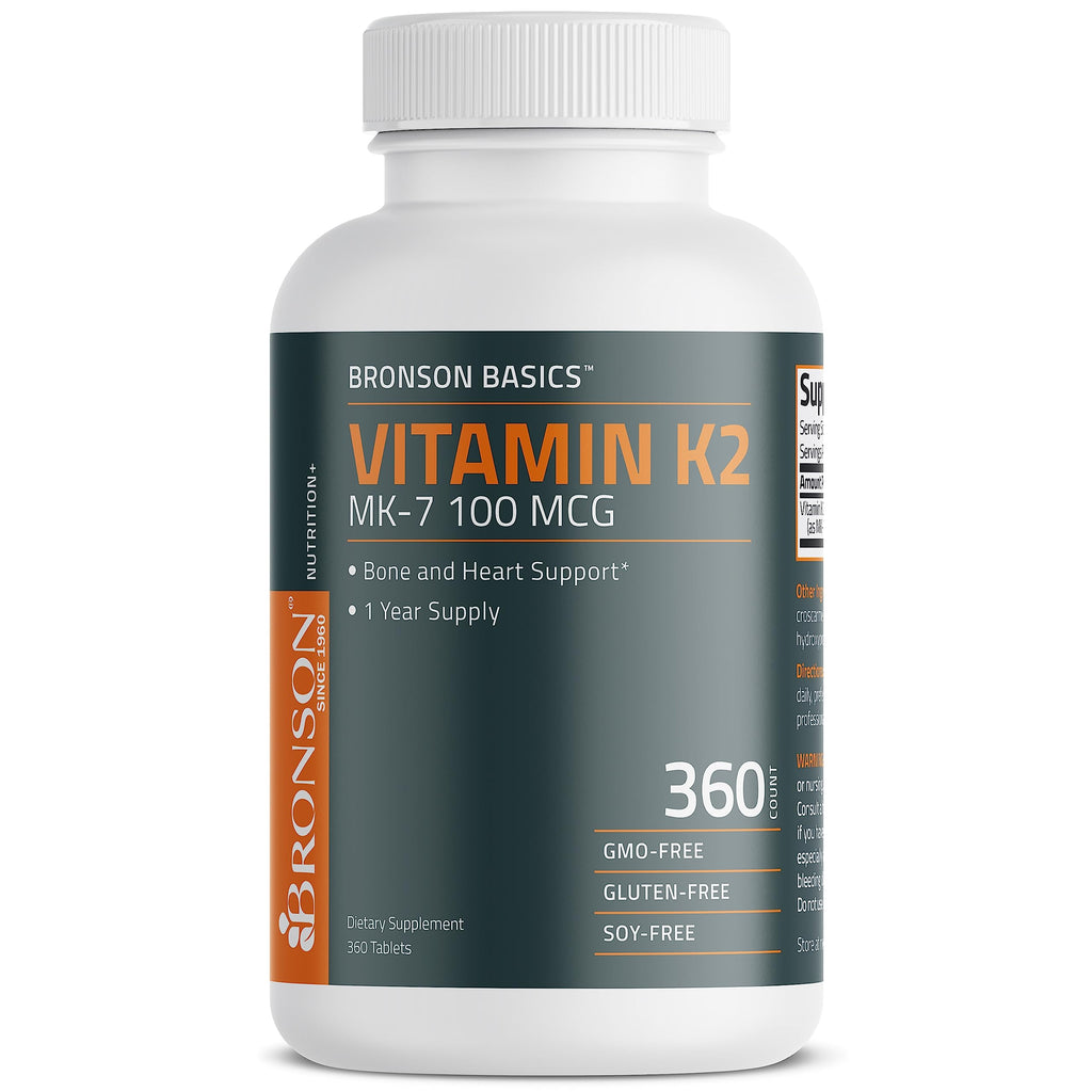 Bronson Vitamin K2 MK-7 100 MCG, K2 as MK7 Menaquinone, Bone Support 1 Year Supply, 360 Tablets
