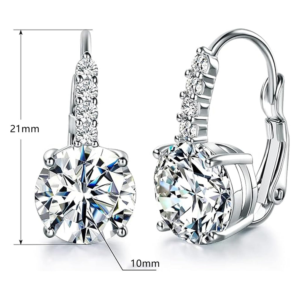 Dwearbeauty Earrings for Women, 18K White Gold Plated Earring Hypoallergenic Round Cut Cubic Zirconia Drop Dangle Earrings wedding Bridal Earring for Women Prong Setting