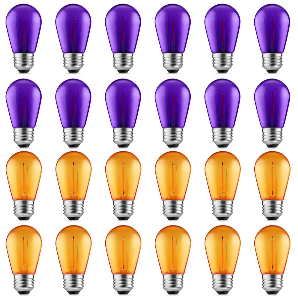 Meconard 24 Pack S14 Purple and Orange Light Bulbs for Halloween Decoration