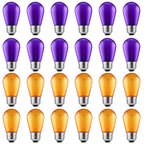Meconard 24 Pack S14 Purple and Orange Light Bulbs for Halloween Decoration