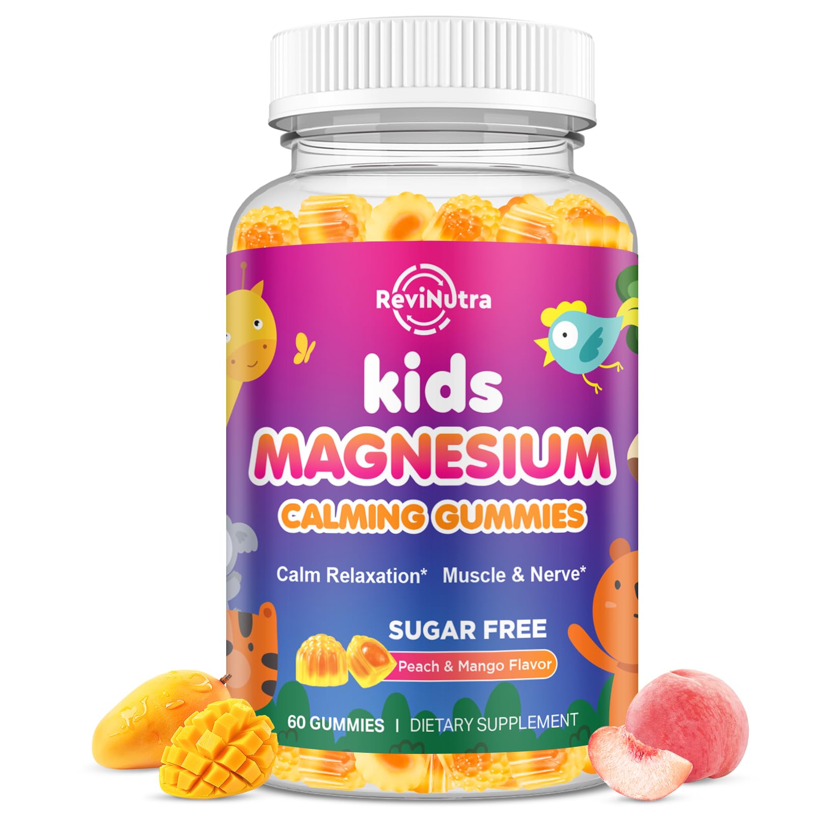 Center-Filled Kids Magnesium Gummies - Magnesium Glycinate Gummies for Kids Adults with L-Theanine, Chamomile, Licorice, Vitamin D, B6 for Sleep, Relaxation, Brain & Muscle - Sugar Free Peach & Mango