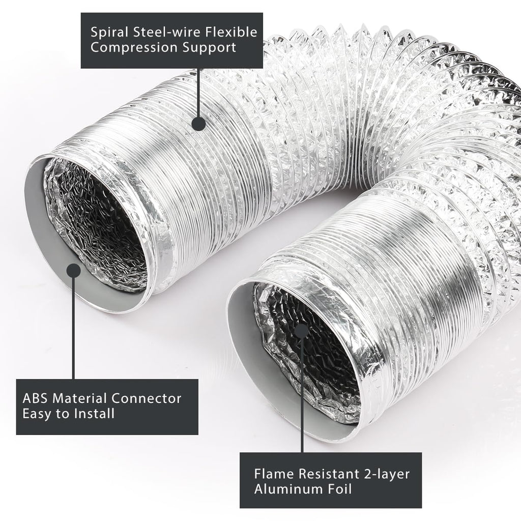 4-Inch Dryer Vent Hose 10FT, Flexible Aluminum Duct with 2 Clamps, Heavy-Duty Four Layer Protection for HVAC Ventilation and Exhaust