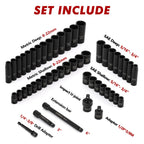 CASOMAN 3/8" Drive Impact Socket Set, 49 Piece Standard SAE and Metric Sizes (5/16-Inch to 3/4-Inch and 8-22 mm), 6 Point, Cr-V Steel Socket Set