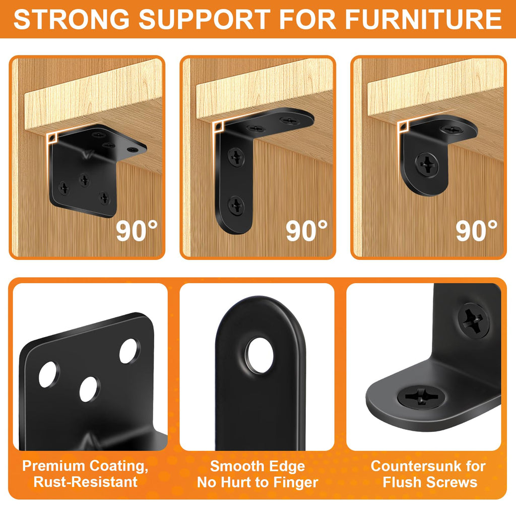 34 Pack L Bracket Corner Brace Kit, 4 Sizes Stainless Steel Corner Bracket