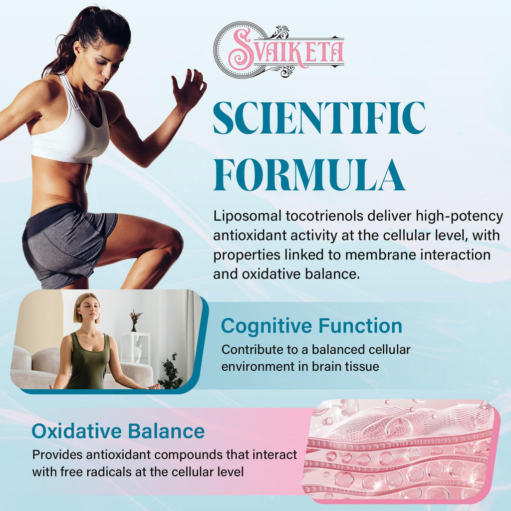 Svaiketa Liposomal Tocotrienols Supplement 1000mg, Vitamin E, Advanced Formula with 95% Delta-Tocotrienols & 5% Gamma-Tocotrienols - 60 Softgels (2 Bottles)