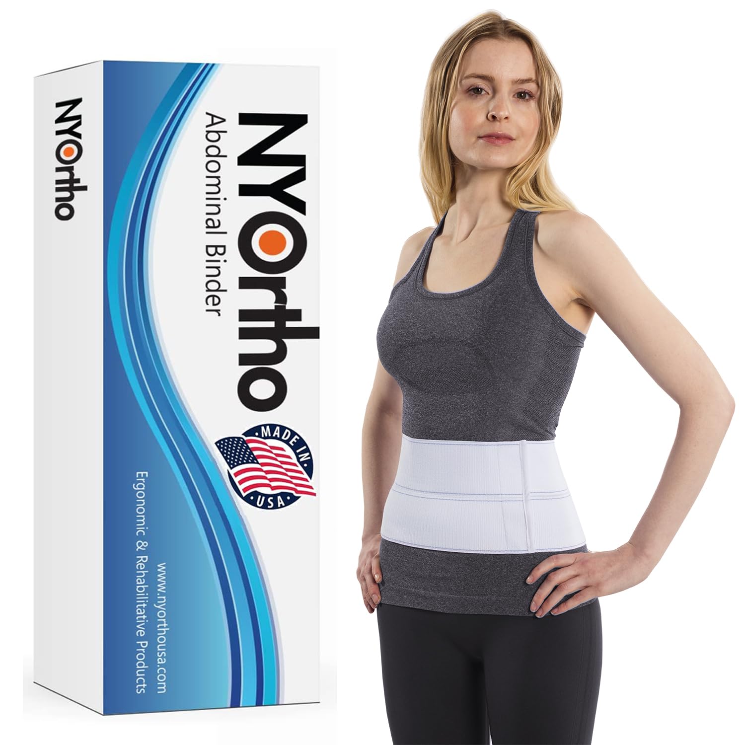 NYOrtho Post Surgery Abdominal Binder (Fits 45¨ - 60¨) - 6" Height, 2 Panel Waist Support Belt for Men & Women - Postpartum Belly Band - Tummy Tuck Compression Garment - MADE IN USA