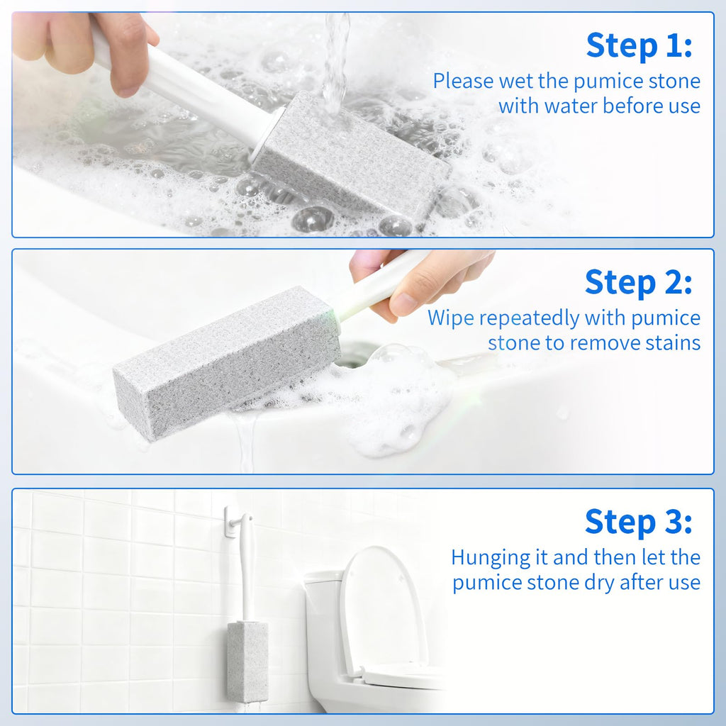 W&E Choice Toilet Pumice Stone 3 Pack, Pumice Stone for Bathtub Cleaning with Extra Long Handle, Toilet Brush for Cleaning Toilets, Bathtubs, Grills, Swimming Pools, Sinks