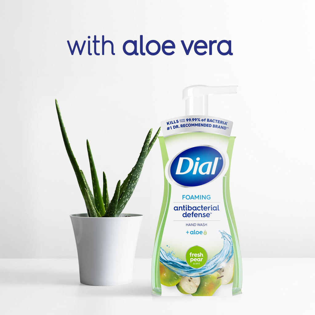 Dial Antibacterial Defense Foaming Hand Soap + Aloe, Fresh Pear Scent, 7.5 Fl Oz (Pack of 6), Dermatologist-Tested Hand Wash, Gentle on Skin