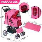 LEMY Foldable Pet Stroller,4 Wheels Cat/Dog Stroller with Weather Cover for Small/Medium Dogs and Cats,Pink Pet Strolling Cart with Storage Basket and Cup Holder