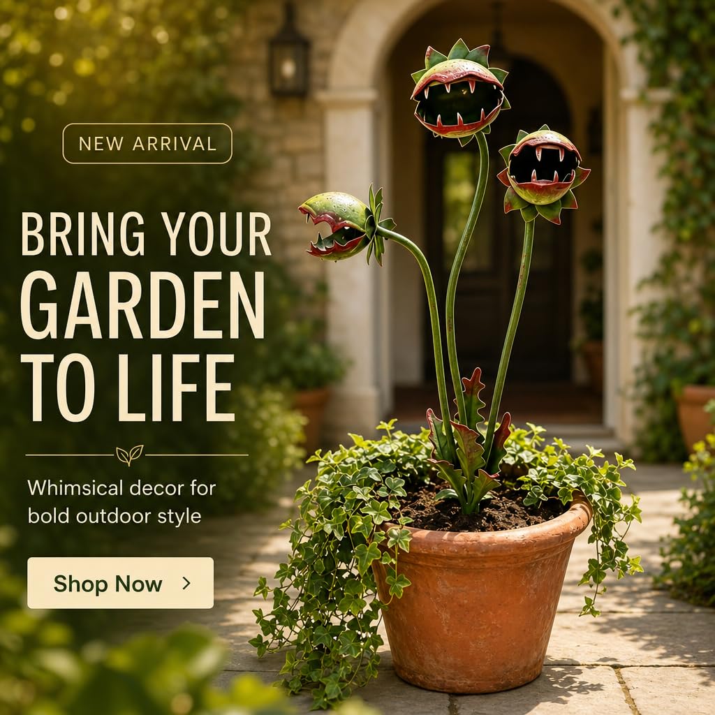Venus Flytrap Carnivorous Plant Garden Stake, 25 Inch Metal Yard Art(A)