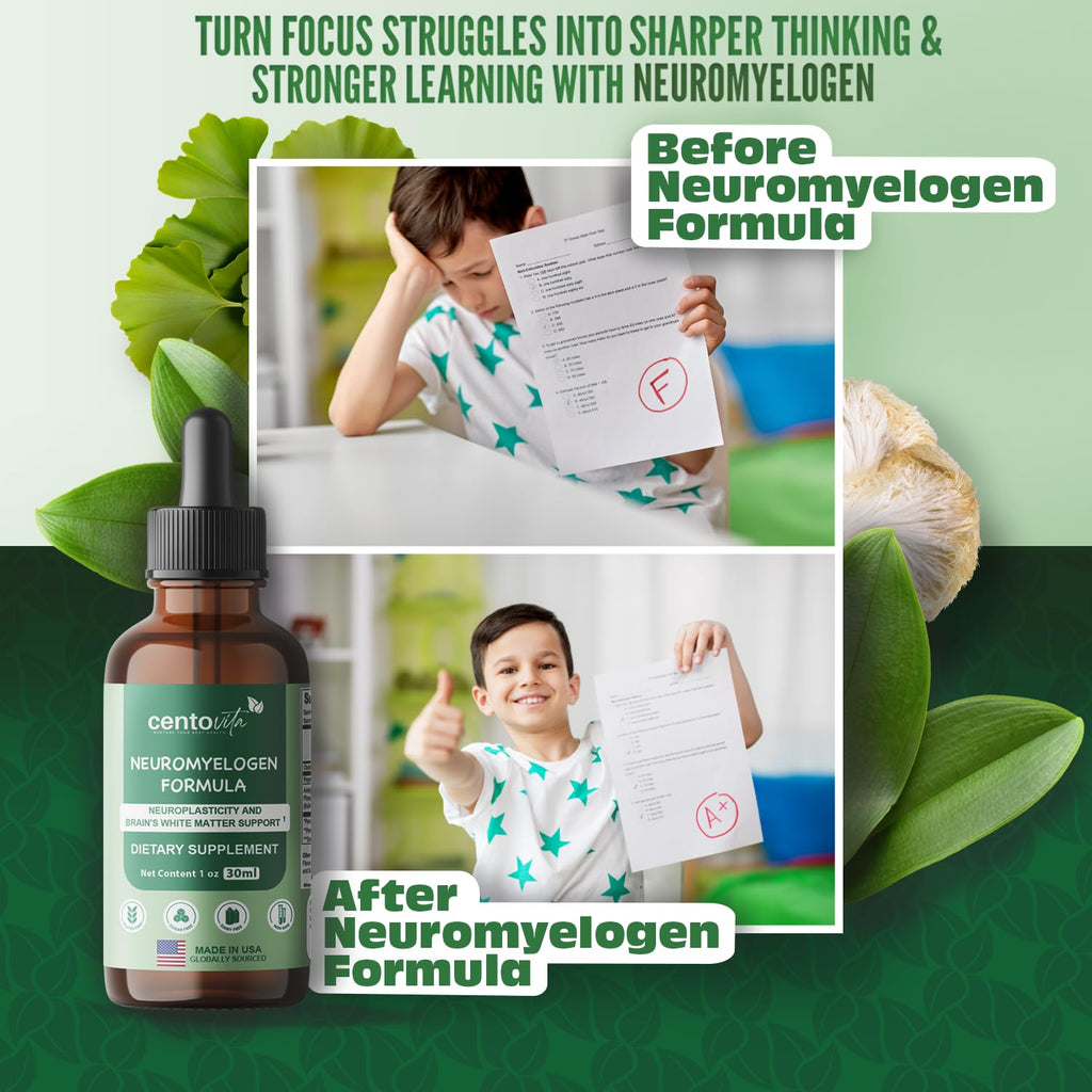 centovita Neuromyelogen Formula: Neuroplasticity and Brain's White Matter Health Support.Drops for Kids – Focus, Learning, and Cognitive Wellness – Natural Berry Flavor – 1 fl oz (30 Servings)