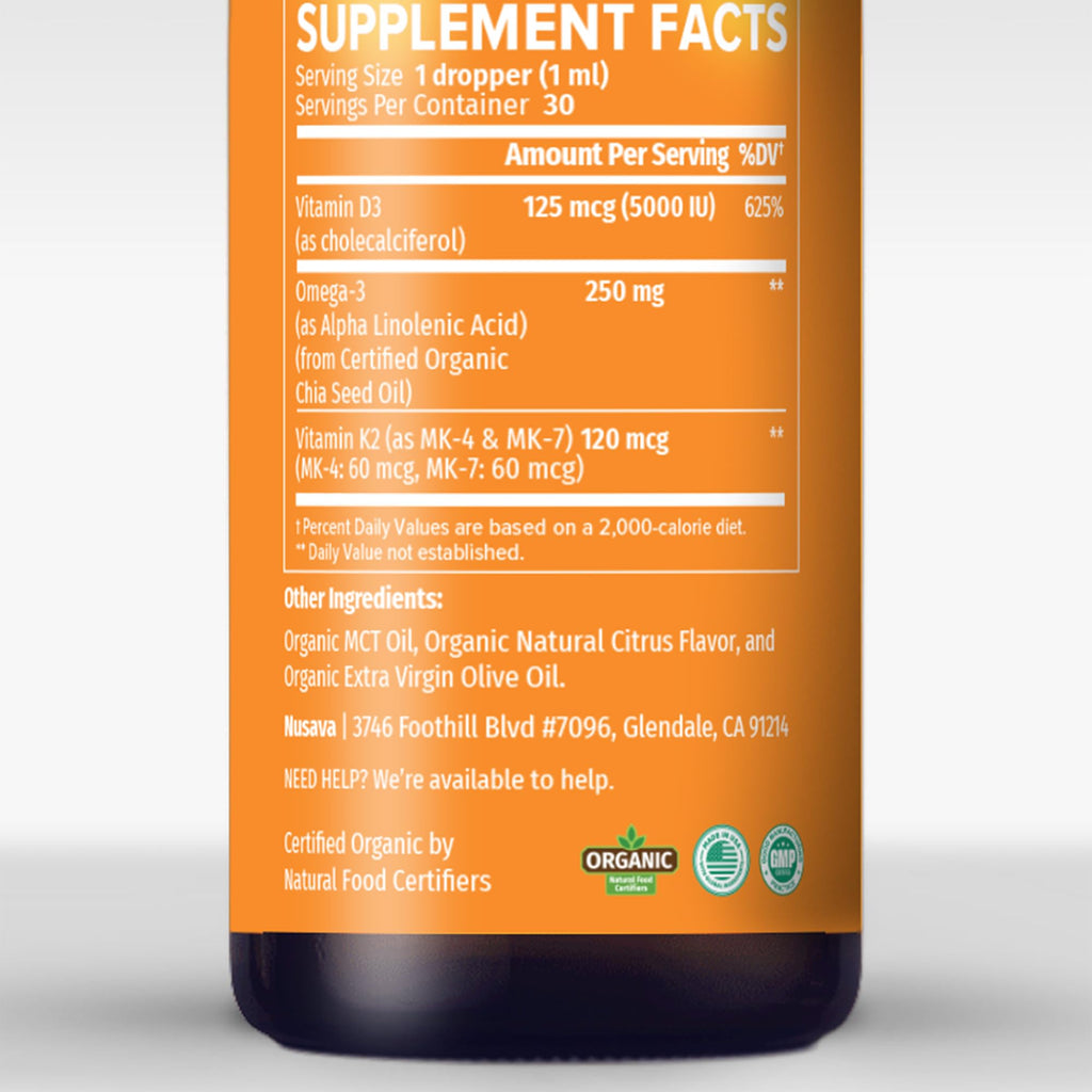 (2 Pack) Organic Vitamin D3 K2 Drops with MCT Oil Omega 3, 5000 IU, Maximum Strength Vitamin D Liquid, No Fillers, Non-GMO Liquid D3 for Faster Absorption, Immune Support (Citrus Flavor, 2 Fl Oz)