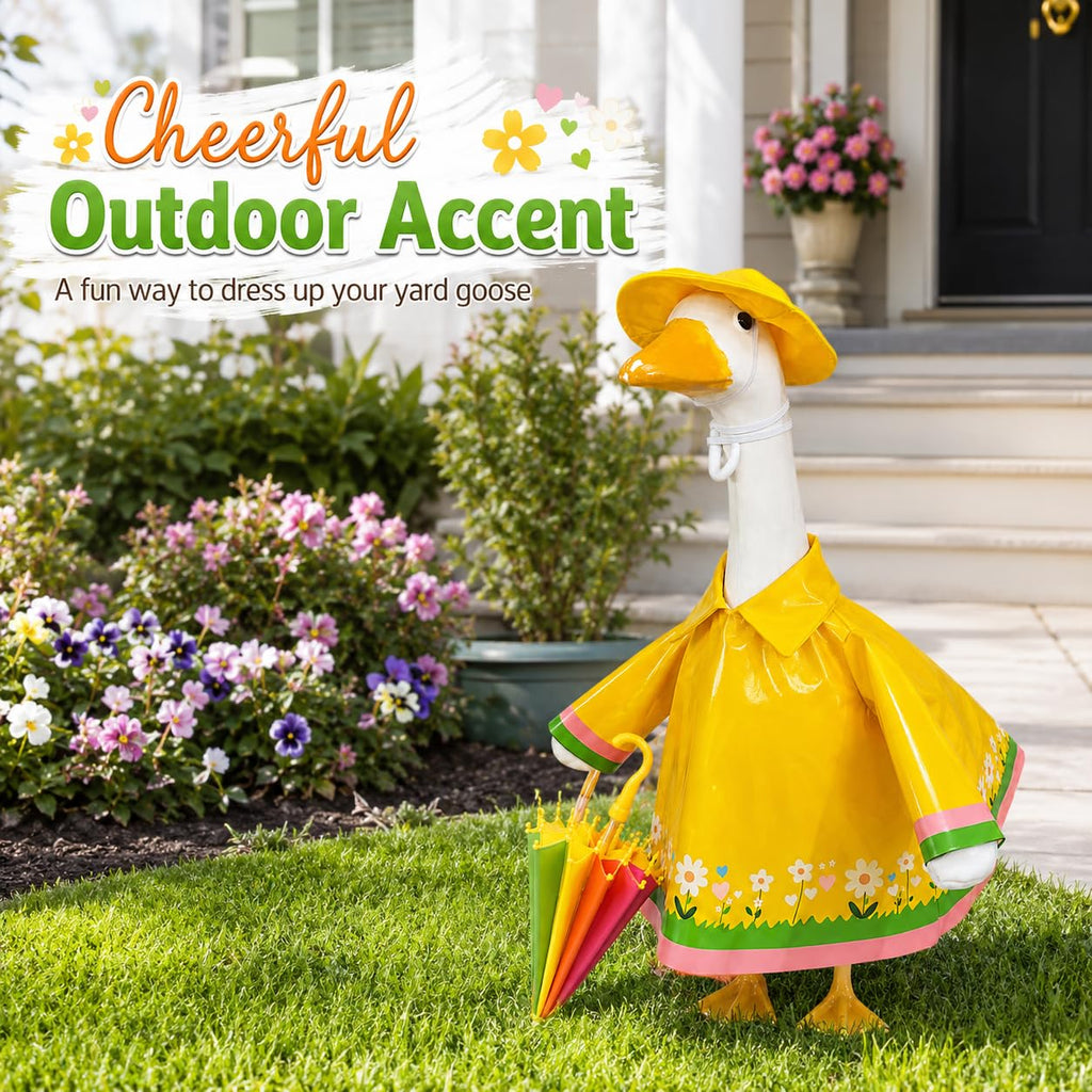 Metyond 3 Pcs/Set Raincoat Porch Goose Outfits, Summer Lawn Goose Statue Raincoat Costume, Yard Goose Clothes for 23" H Statue Patio Garden Decoration (Flower, Yellow)