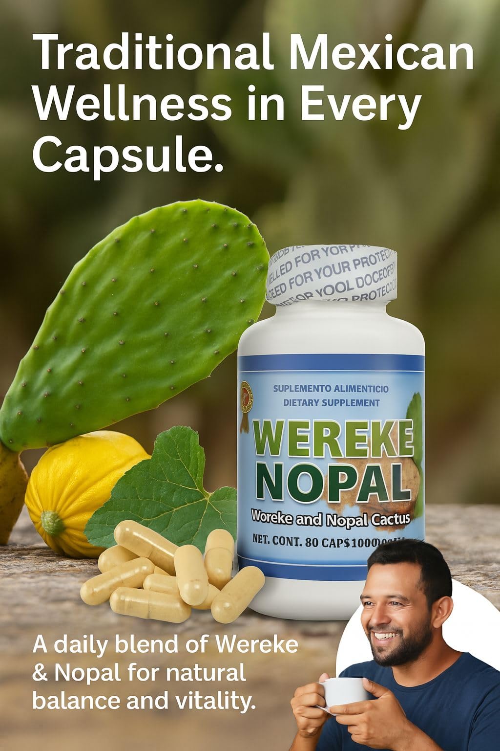 Wereke & Nopal Capsules – 60 Count (1000 mg Each) – Natural Herbal Supplement – Traditional Mexican Blend – Supports Overall Wellness & Balance – by Lo + Natural