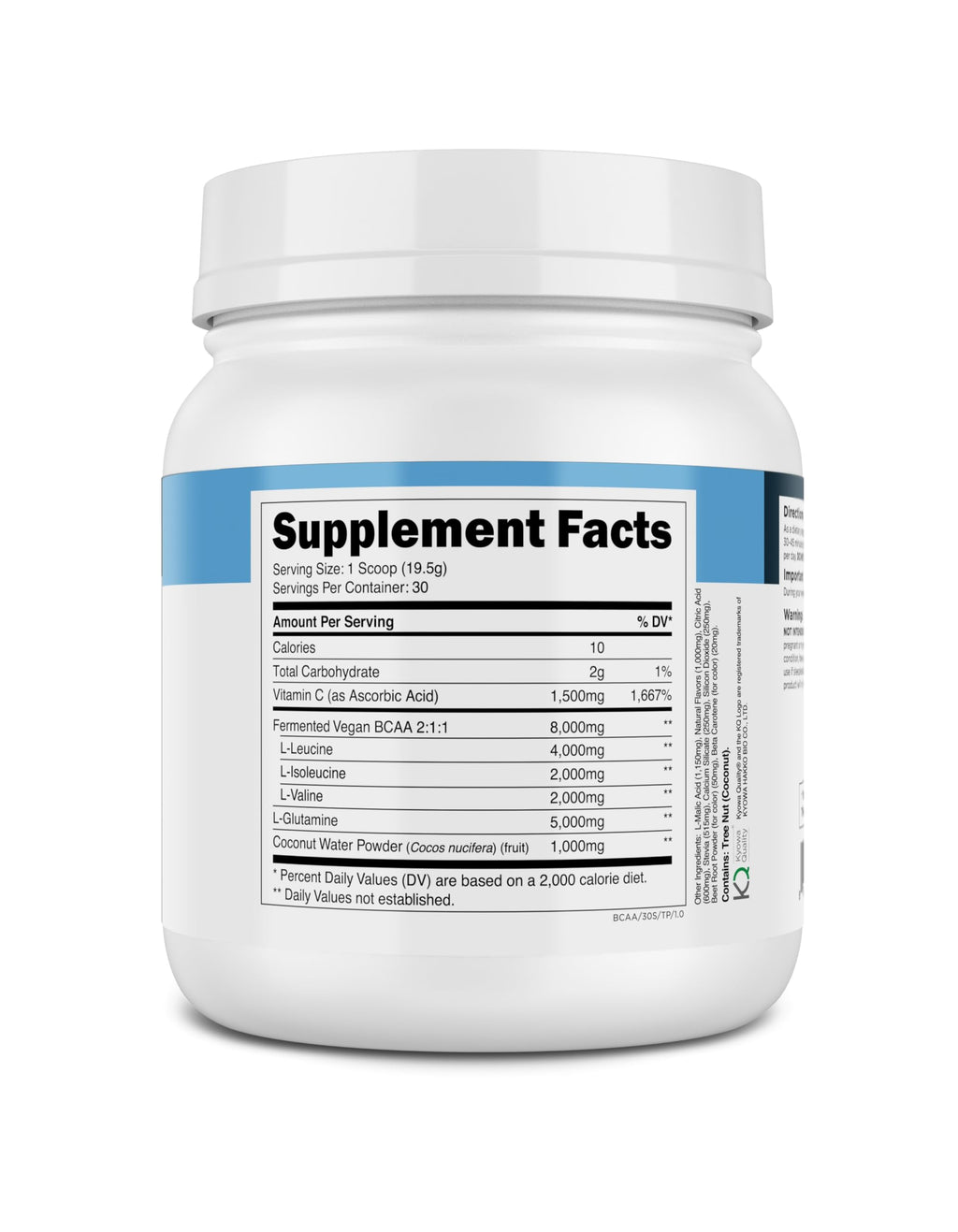 Transparent Labs BCAA Glutamine - 8000 Mg of BCAA Powder with L Glutamine for Post Workout Recovery, Muscle Growth, & Increased Endurance - 30 Servings, Tropical Punch