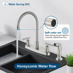 Cinwiny Kitchen Faucets, High Arc 360°Rotating Spout Kitchen Sink Faucet, 2 Handle 8 Inch Centerset RV Kitchen Faucet with Supply Lines, 3 or 4 Hole Kitchen Faucet with Side Sprayer, Brushed Nickel