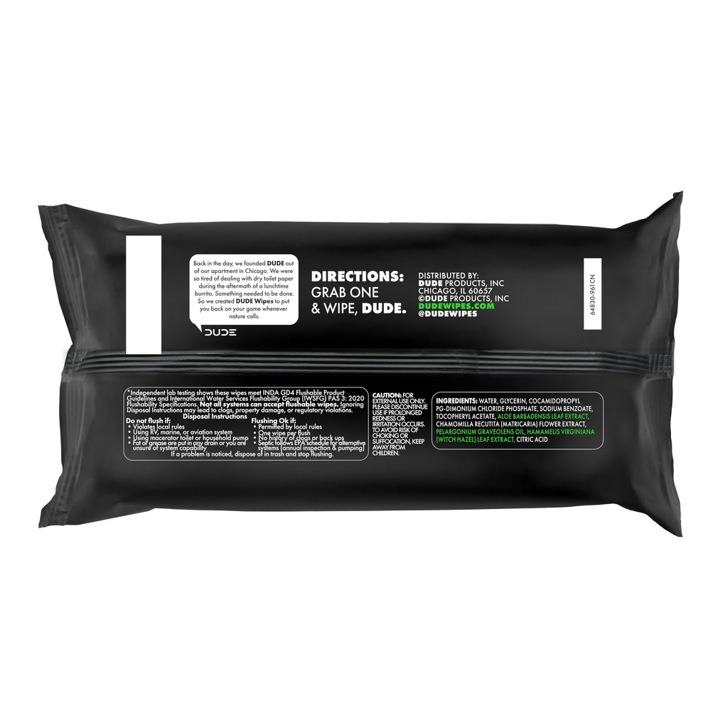DUDE Wipes Herbal Relief Flushable Wipes - Extra-Large Adult Wet Wipes - 12 Pack (144 Count) - Infused with Soothing Witch Hazel, Geranium Essential Oils, Vitamin E, and Aloe - Septic and Sewer Safe