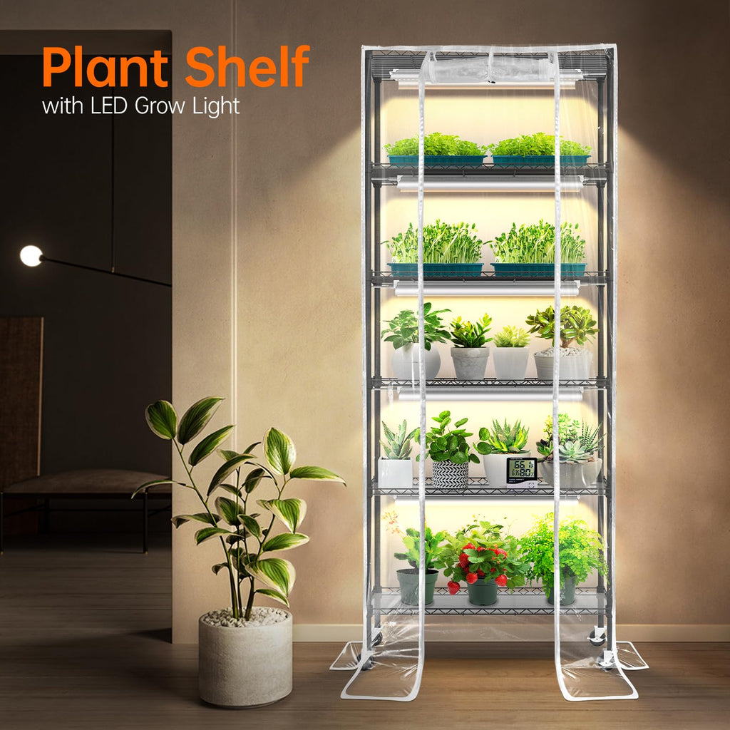 Bstrip 6-Tier Indoor Greenhouse with Grow Light, 29.5x13.8x71in