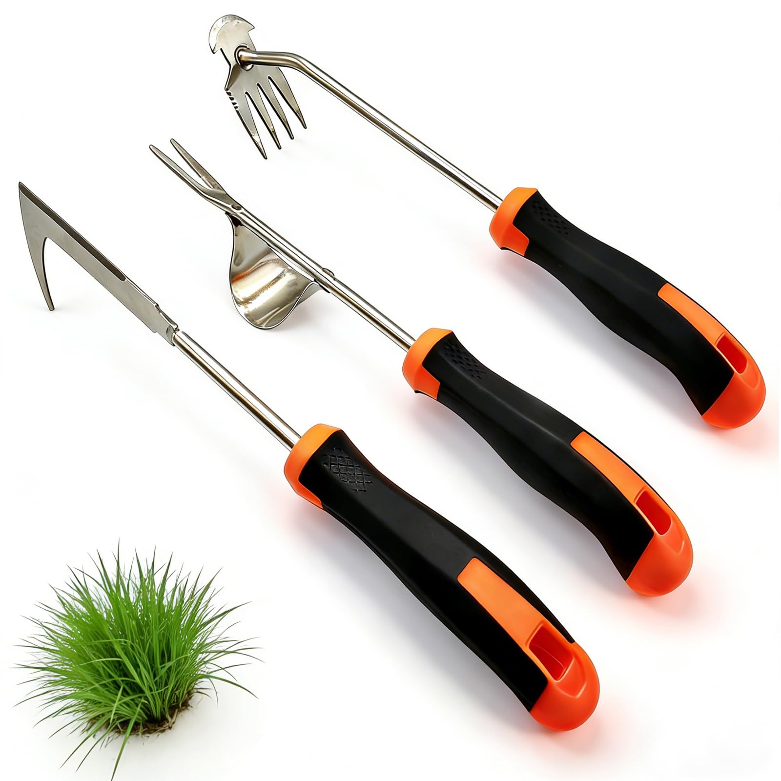 3 in 1 Garden Weeding Tool Set – Manganese Steel Weed Puller, Crack & Crevice Weeder, Ergonomic Scratch Tool for Vegetable Gardening, Lawn Yard Flower Bed Weeding – Heavy Duty Rustproof Hand Tools