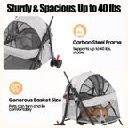 Pet Stroller for Small Medium Dogs Cats, Lightweight Foldable Pet Wagon with 360° Front Wheels & Brake, 40 lbs Capacity Carrier for Park Travel Shopping, Breathable Mesh Basket (Light Gray)
