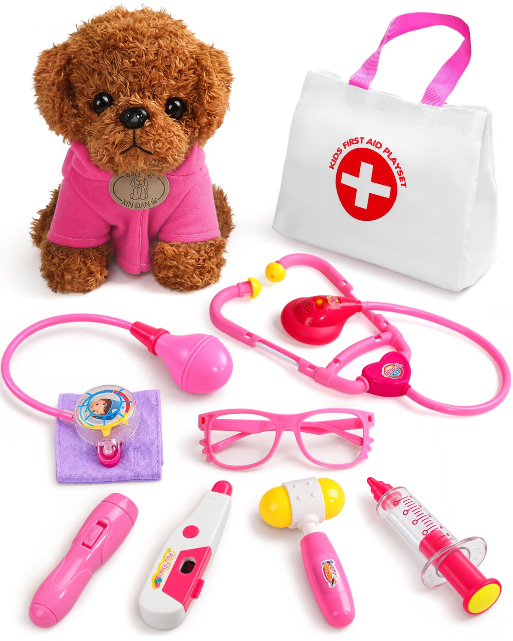 Doctor Kit for Toddlers 3-5 with Plush Dog, Carrying Bag & Toy Stethoscope