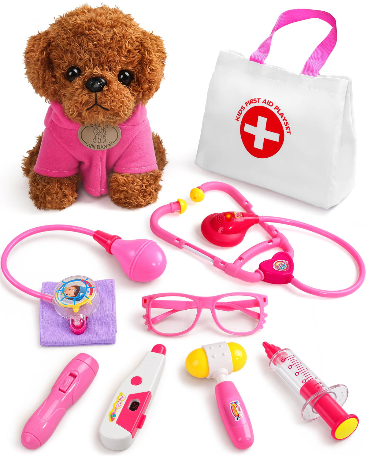 Doctor Kit for Toddlers 3-5 with Plush Dog, Carrying Bag & Toy Stethoscope