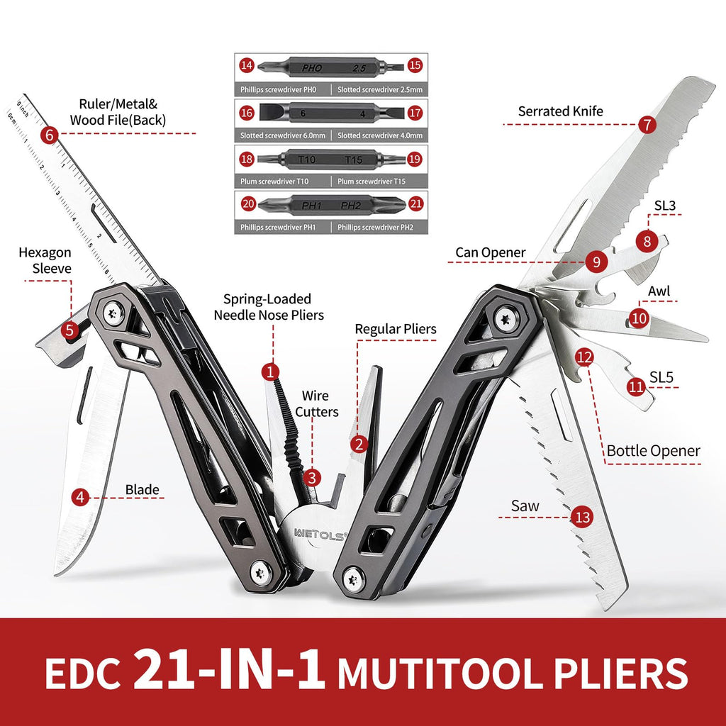 Stocking Stuffers Christmas Gift for Men Dad Him, 21-in-1 Multitools with Pocket Knife