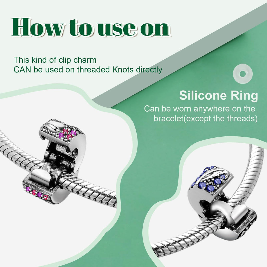 Amuefer 14K Gold Plated Sparkling Pavé Lines Clip Charms for Bracelets 925 Sterling Silver with Cubic Zirconia Spacer Bead Birthday Christmas Jewelry Gifts for Women(2 Pcs)