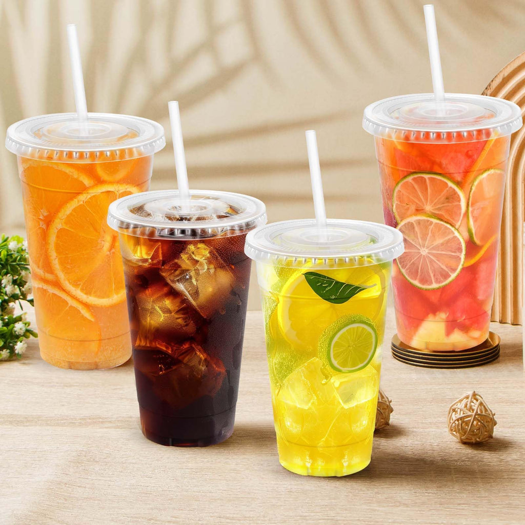 Clawsoff 500 Pack 20 oz Disposable Clear Plastic Cups with Lids and Straws, Leak-Proof Sturdy Cold Drink Cups for Iced Coffee, Smoothies, Juice, Parties & Business